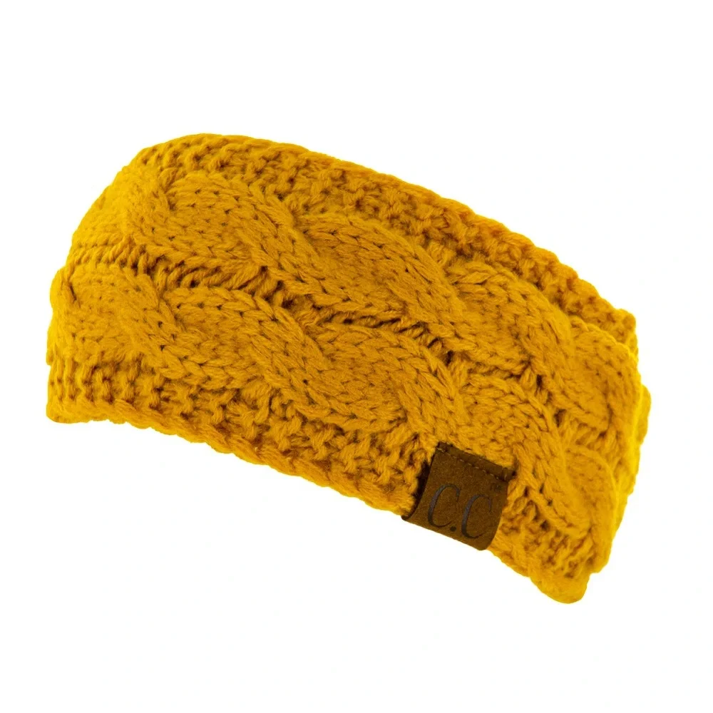 C.C Sherpa Lined Cable Knit Headband • Mustard • NEW